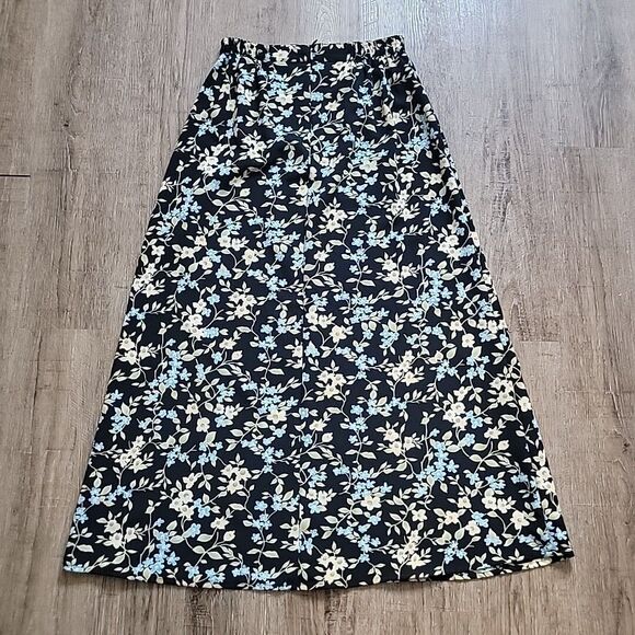 Bice Classy Long Dressy A-Line Stretchy Waist Skirt ~ Sz 8 ~ Black ~ Floral - Picture 4 of 4